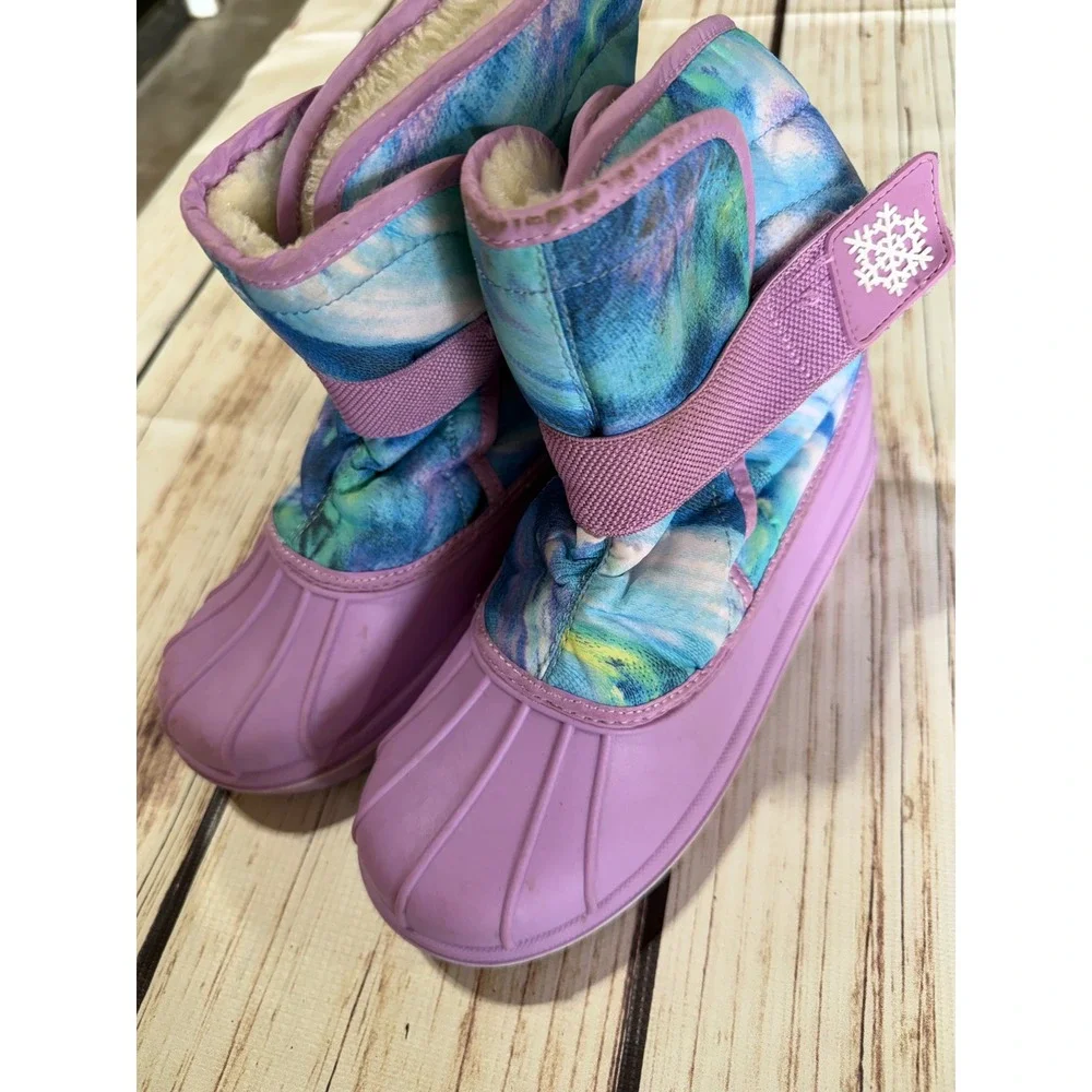 The Childrens Place Girls Purple Tie Dye Faux Fur Lined Snow Duck Boots Size 3